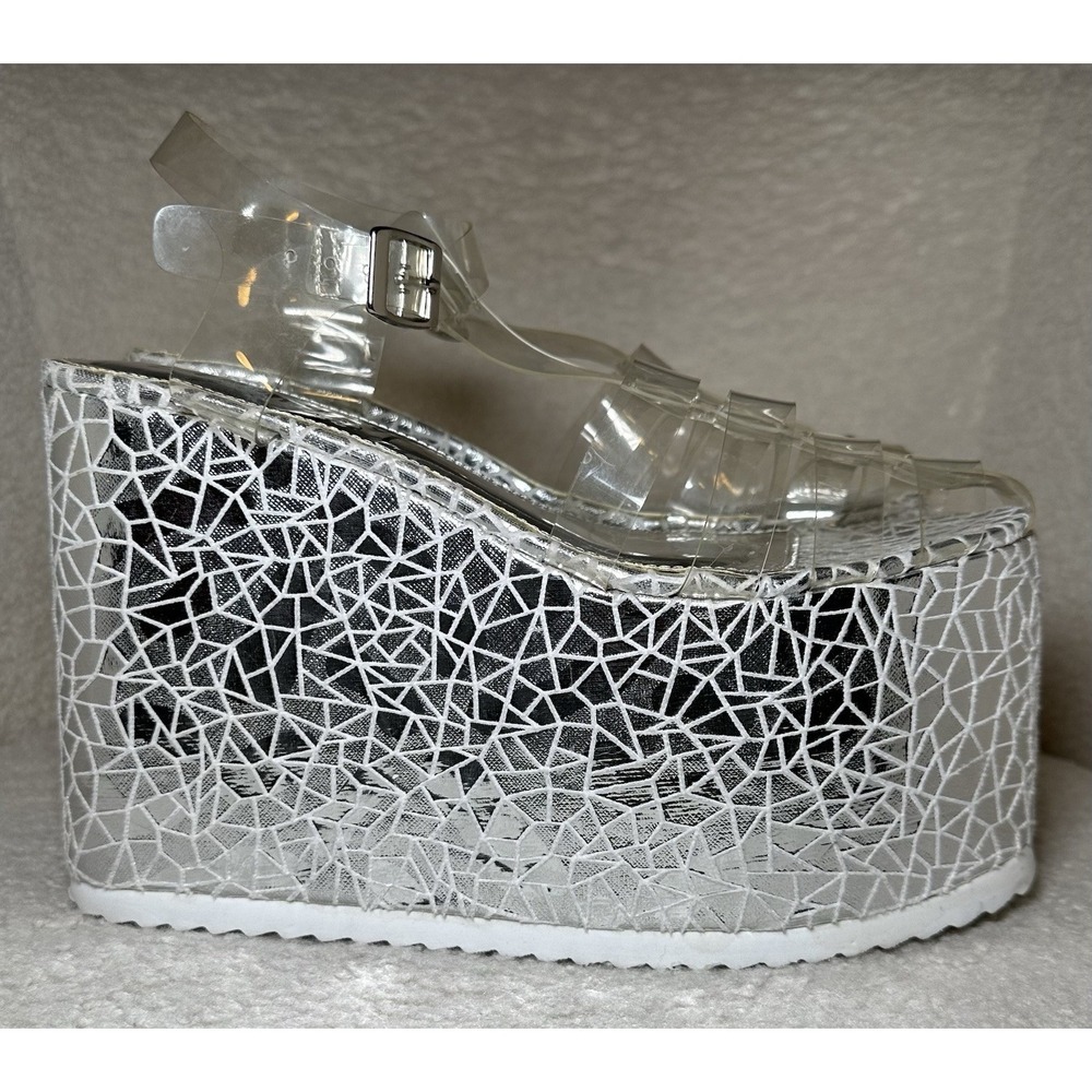 Dolls Kill  Platform Shoes 7.5 8 Silver Sandals Club Rave Party Goth Punk Chunky